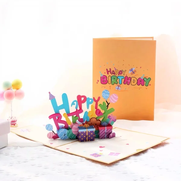 Happy Birthday 3D Pop-Up Card. Joyful pop-up birthday card to China.