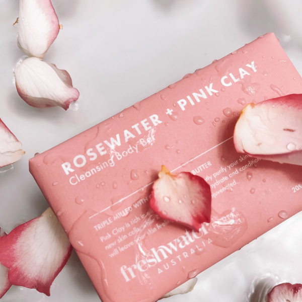 Freshwater Farm Rosewater & Pink Clay Cleansing Bar. Elegant skincare gift for China.