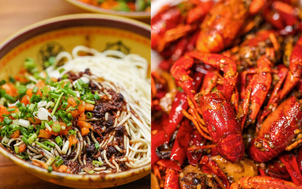 Famous Foods in Wuhan include Hot Noodles with Sesame Paste and Barbecued Crayfish. 