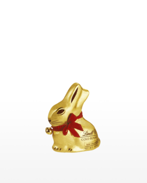 Adorable milk chocolate bunny figurine wrapped in gold foil.